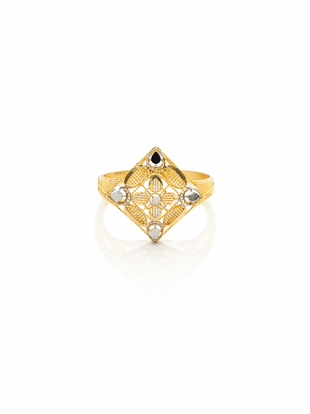NEW Gold Rhombus Filigree White Lacquer Ring Design in pakistan
