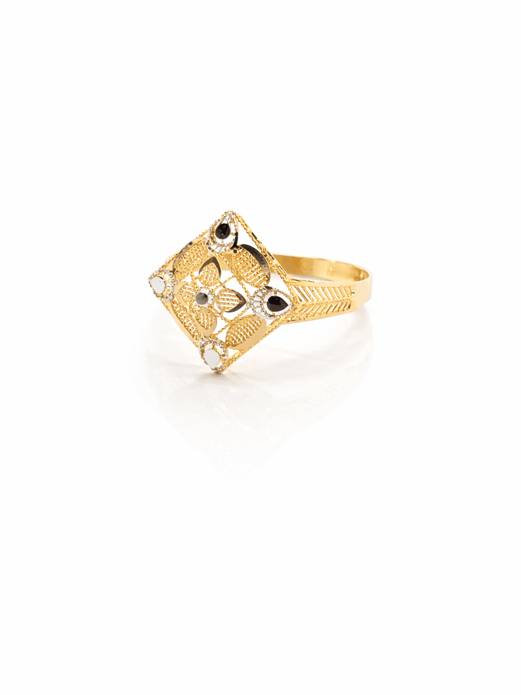 NEW Gold Rhombus Filigree White Lacquer Ring Design in pakistan