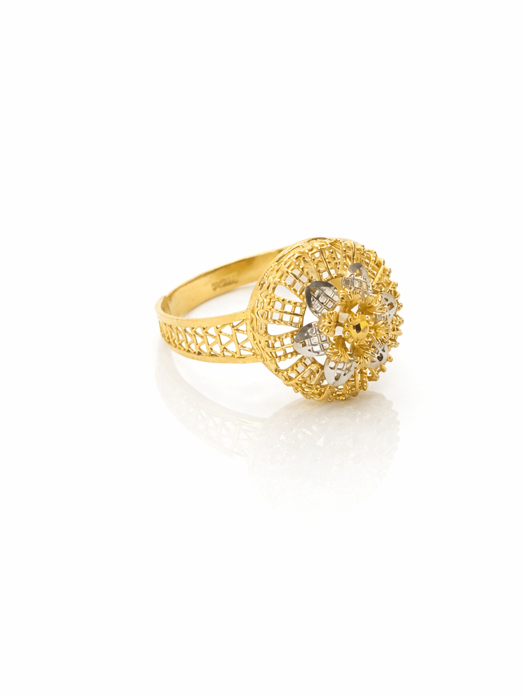 Gold Round Floral Filigree White Lacquer Ring