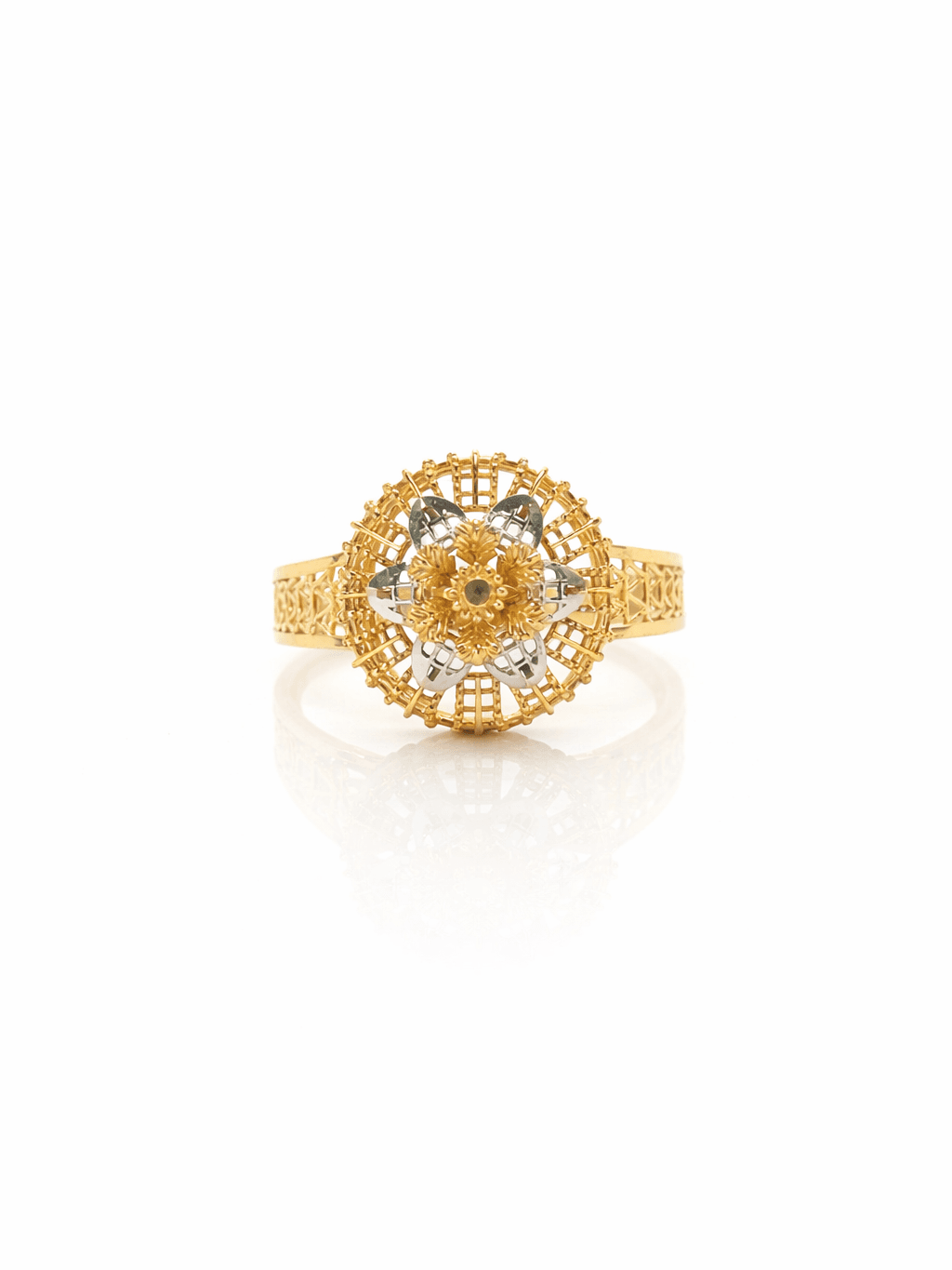 NEW 22 karat Gold Round Floral Filigree White Lacquer Ring design in pakistan