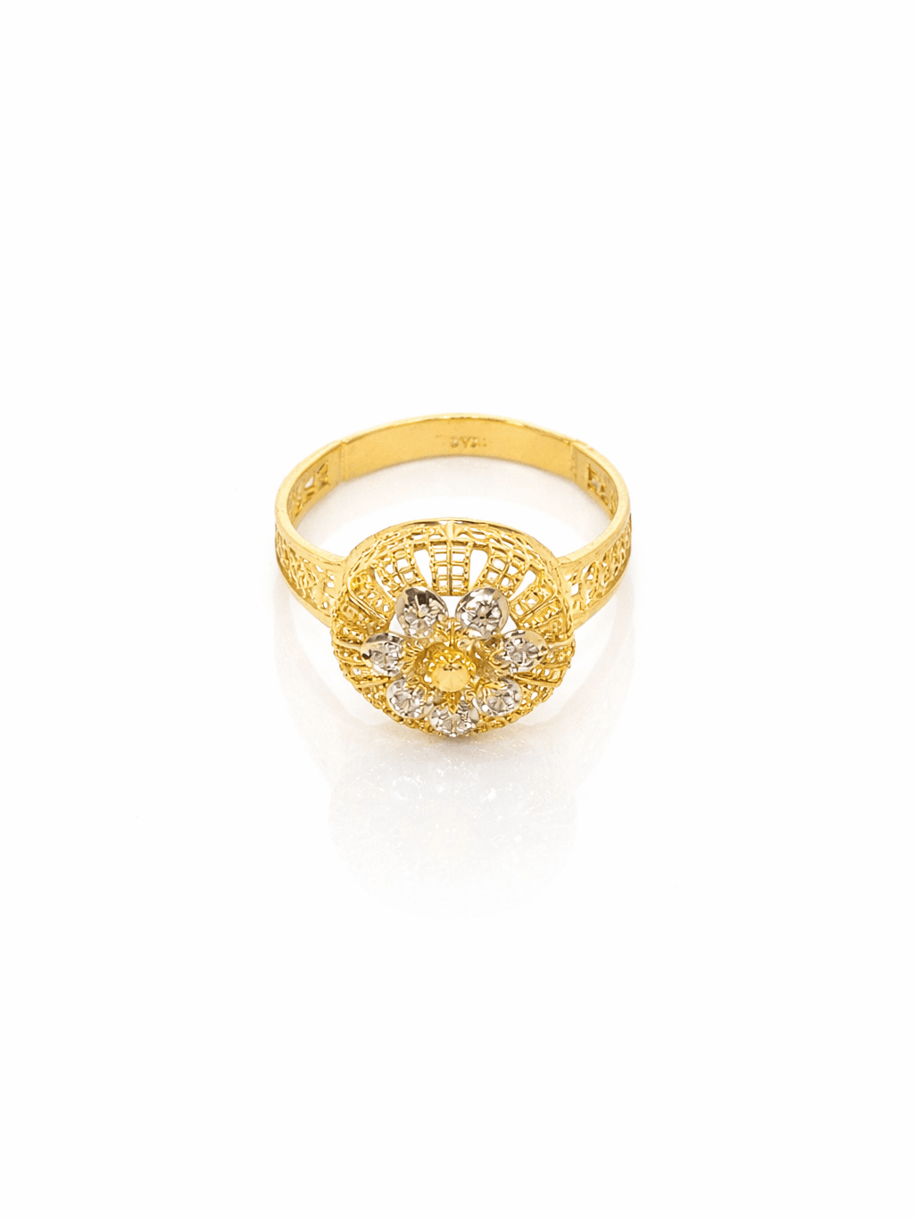 Gold Round Floral Filigree White Lacquer Ring