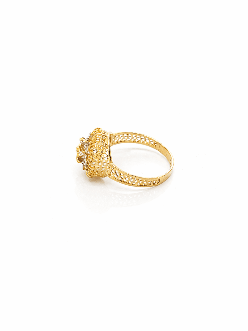 NEW 22 karat Gold Round Floral Filigree White Lacquer Ring design in pakistan