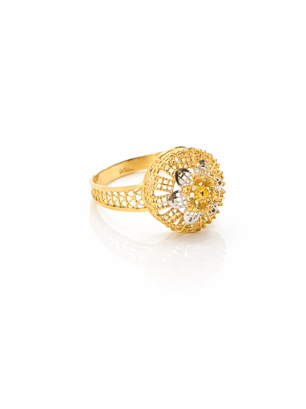 Gold Round Floral Filigree White Lacquer Ring