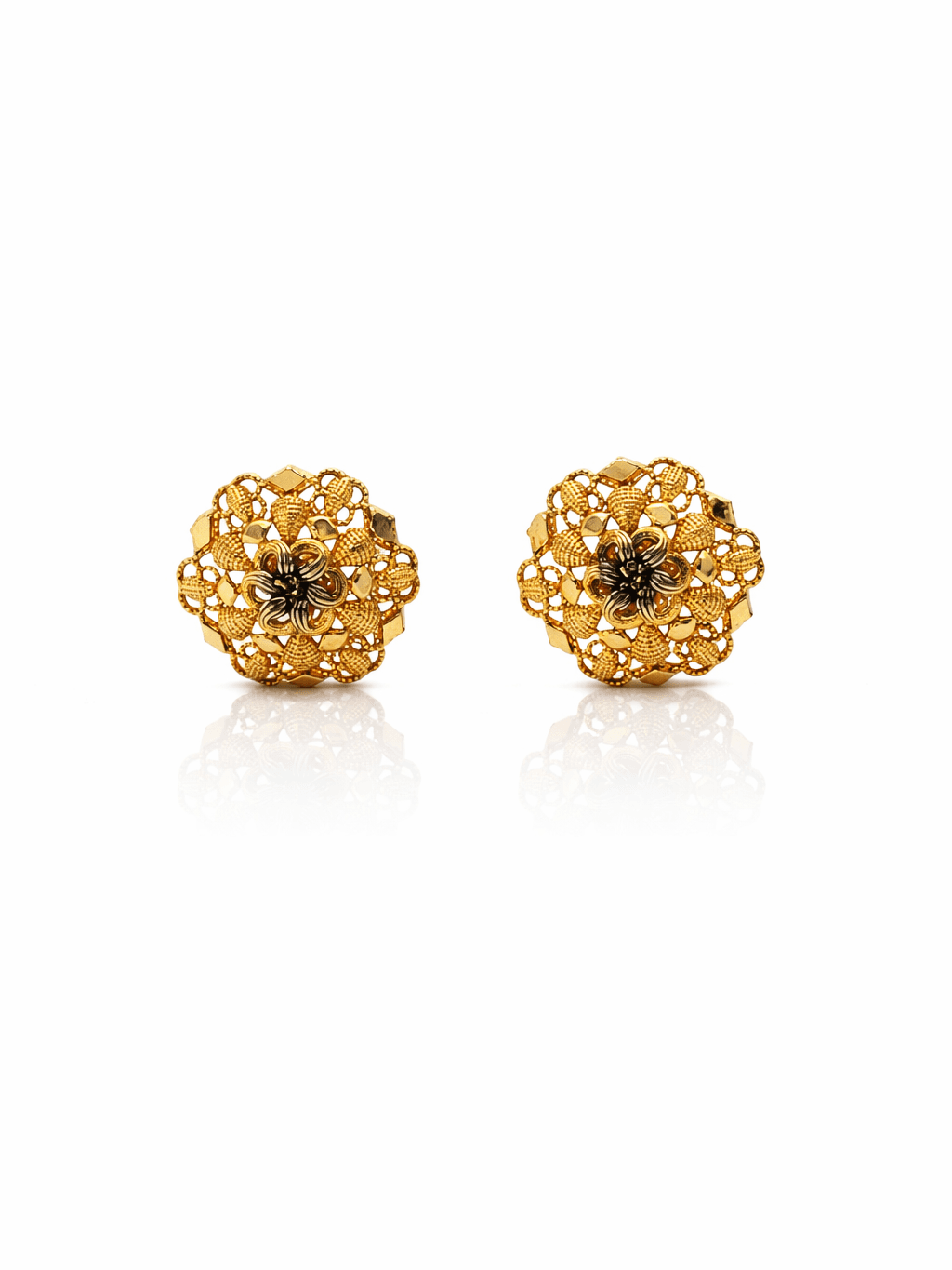 New Gold Floral Filigree Black Lacquer Stud Tops earrings in pakistan