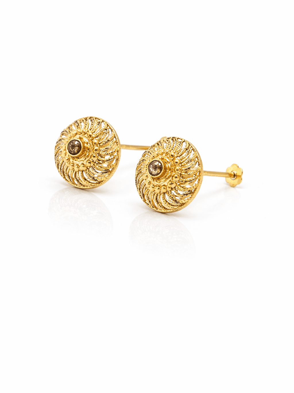 Gold Spiral Filigree Champagne Zircon Stud Tops