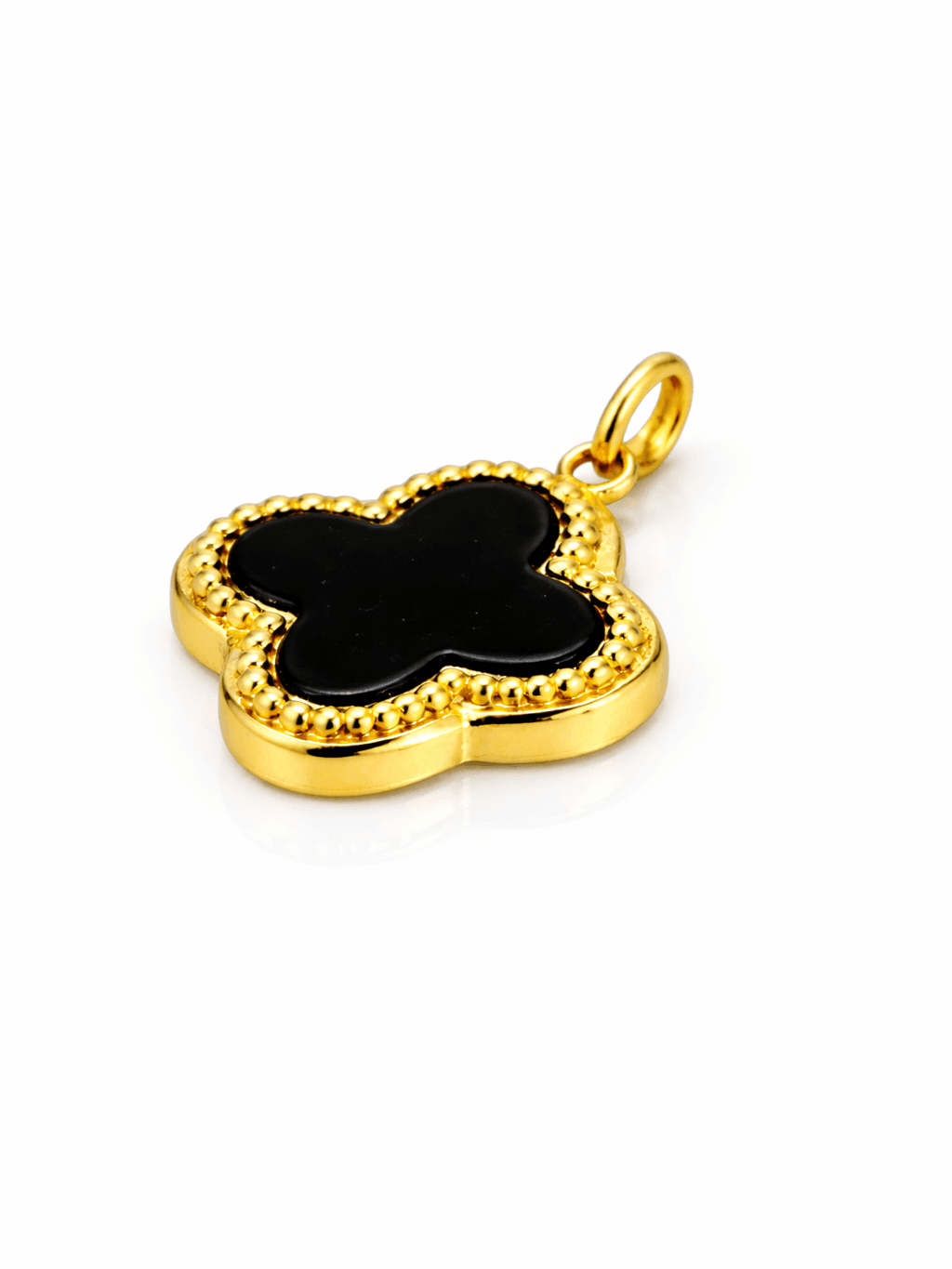 Gold Black Onyx Four-Leaf Clover Pendant
