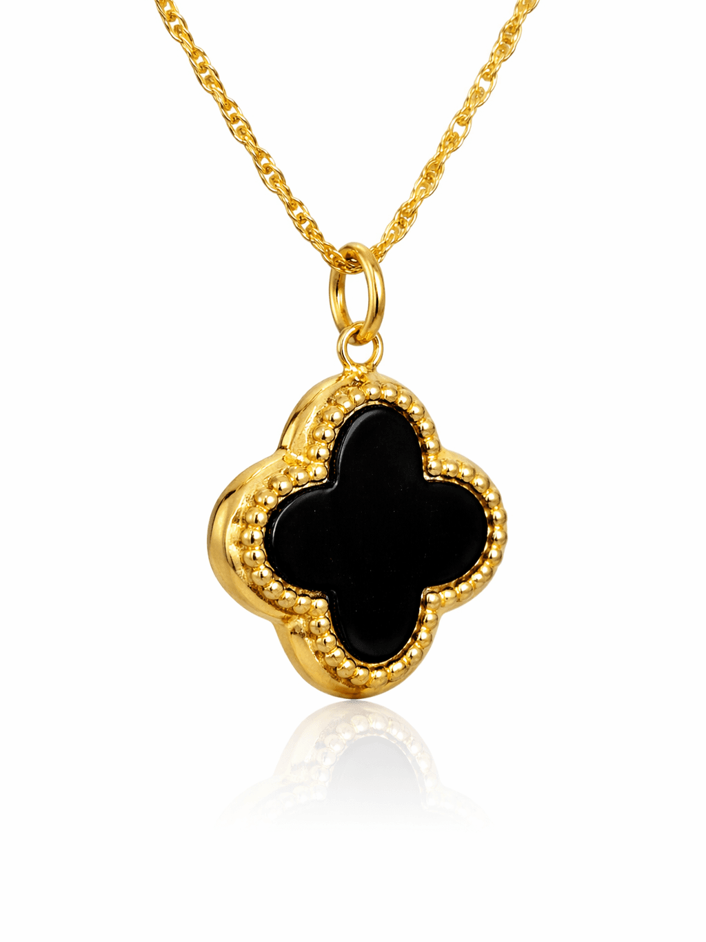 New Gold Black Onyx Four-Leaf Clover Pendant also called locket chain design in pakistan