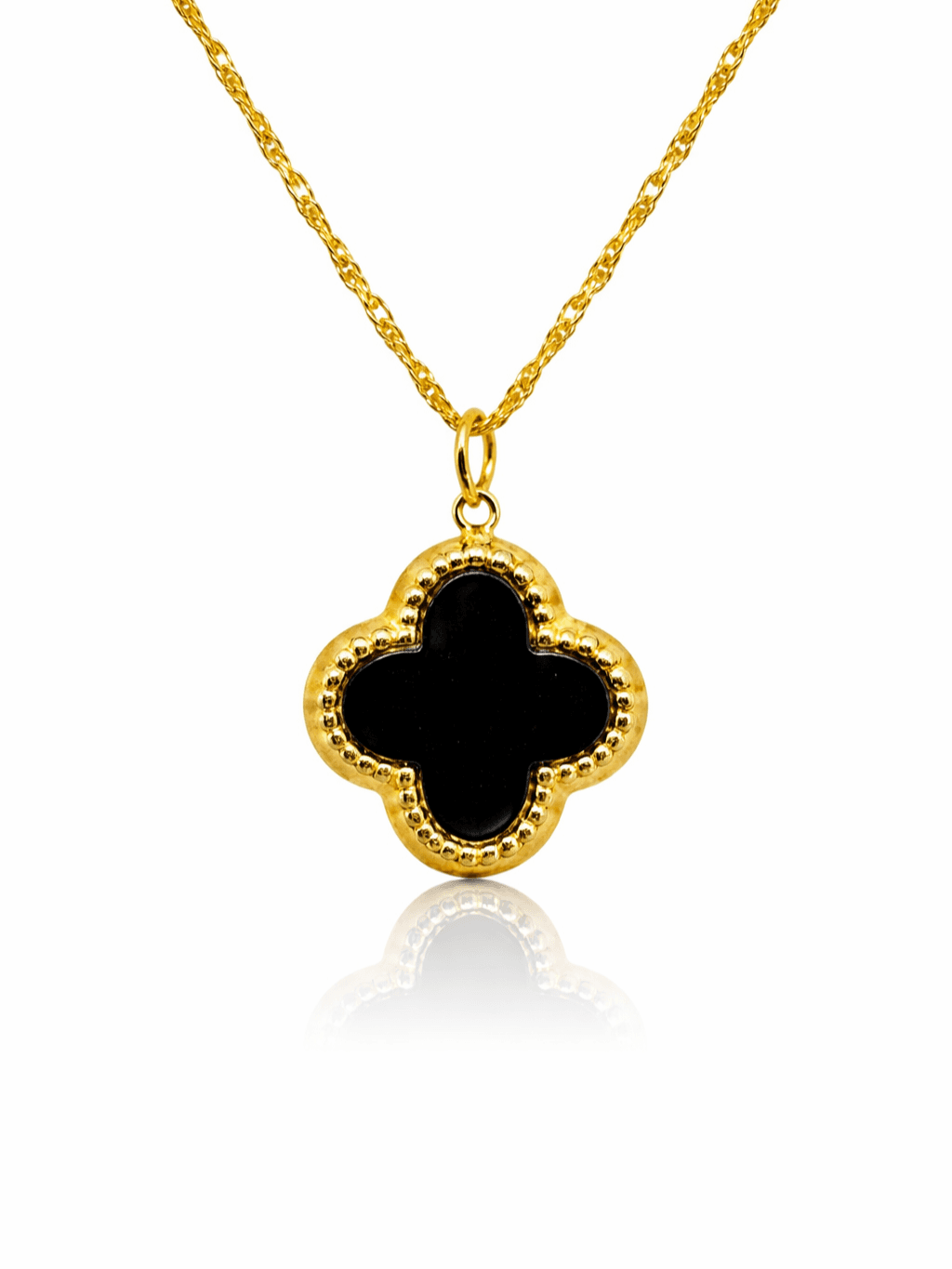 New Gold Black Onyx Four-Leaf Clover Pendant also called locket chain design in pakistan