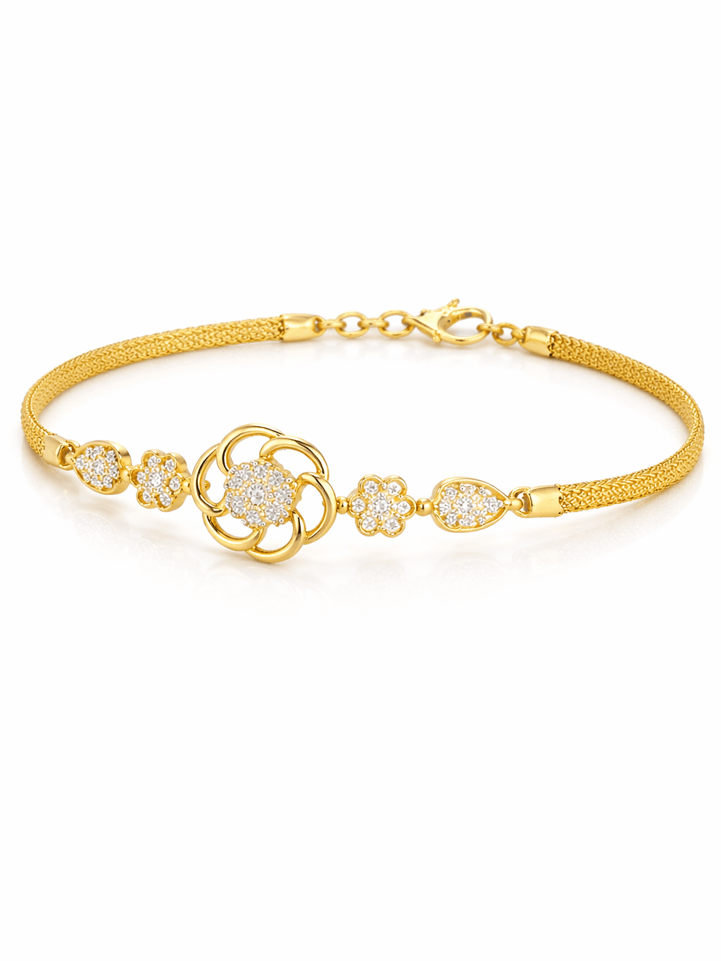 New fancy Gold Floral Swirl Zircon Mesh Bracelet design for women in pakistan