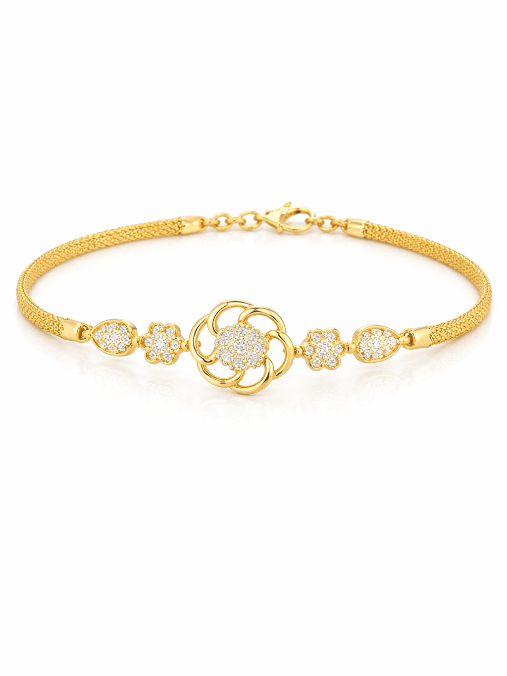 New fancy Gold Floral Swirl Zircon Mesh Bracelet design for women in pakistan