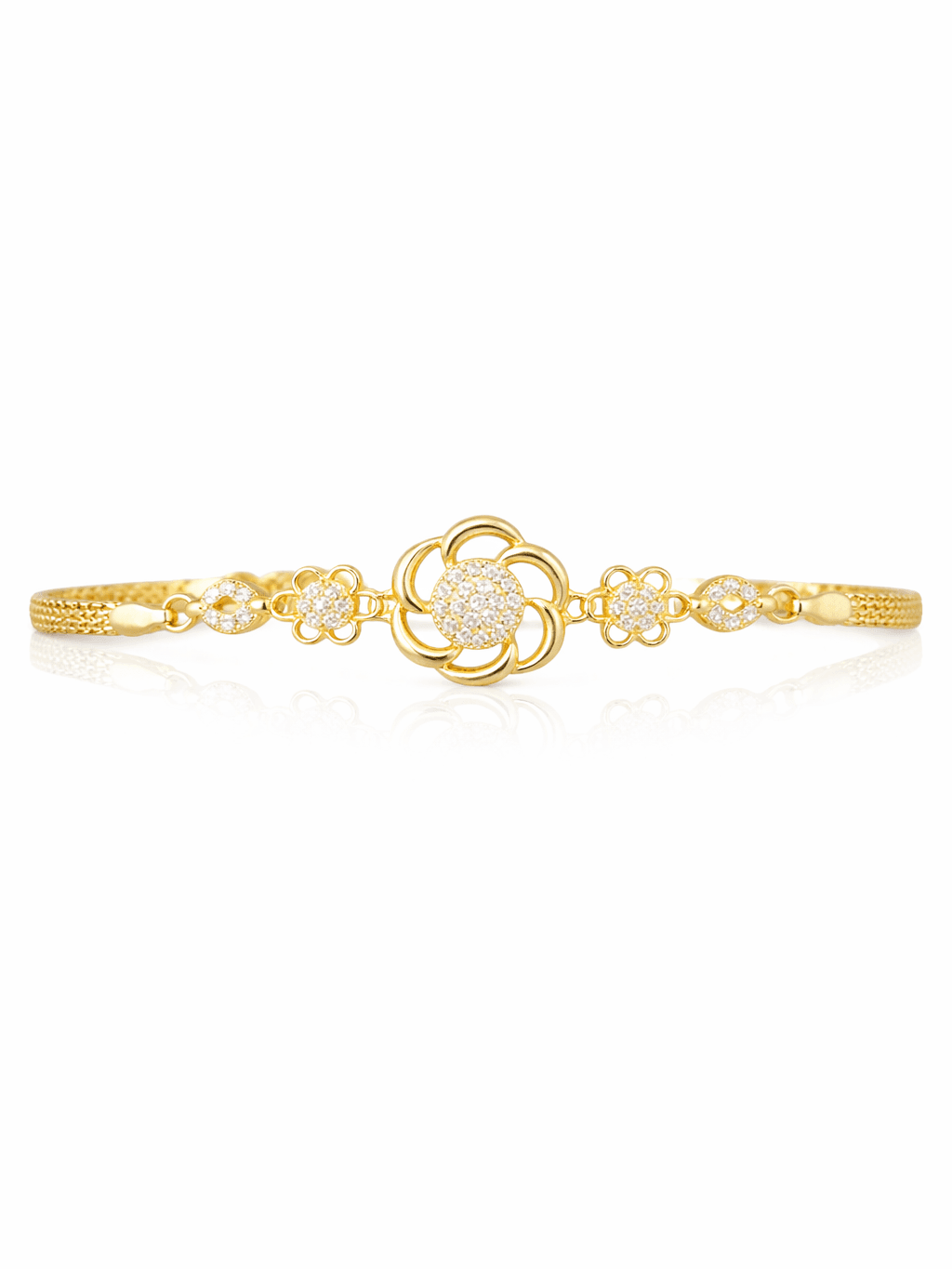 New fancy Gold Floral Swirl Zircon Mesh Bracelet design for women in pakistan