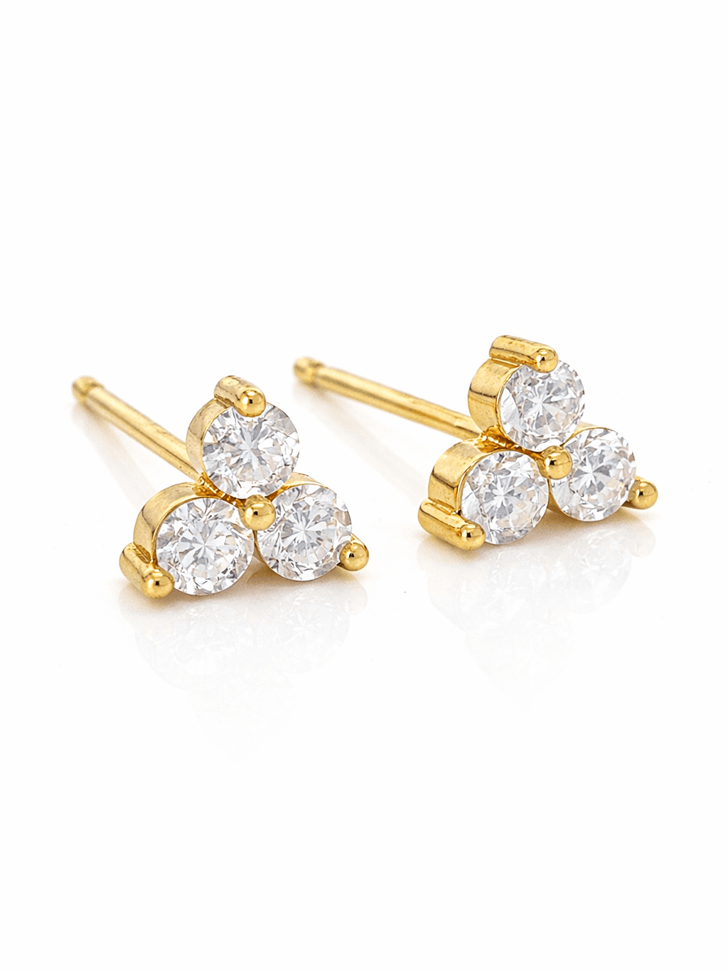 Gold Three Stone Zircon Cluster Stud Tops