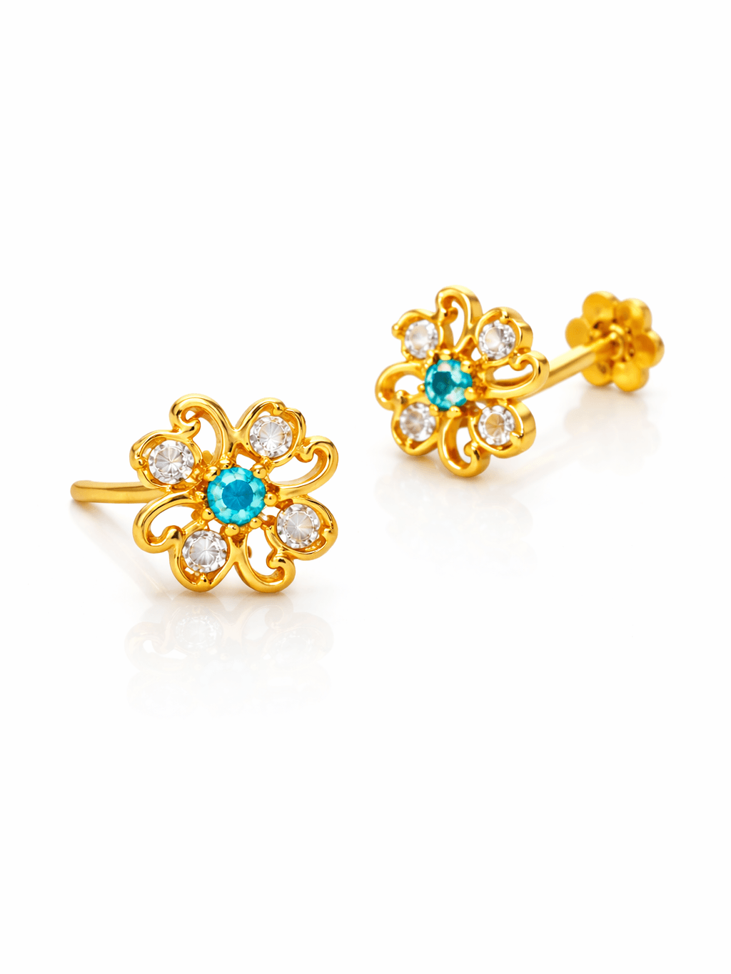 Gold Blue and White Stone Floral Stud Tops