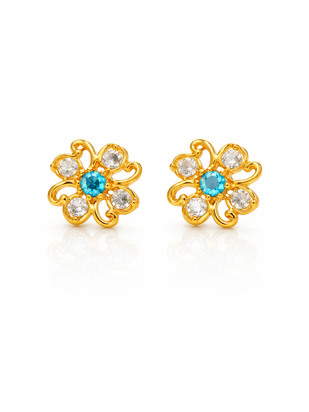 Gold Blue and White Stone Floral Stud Tops