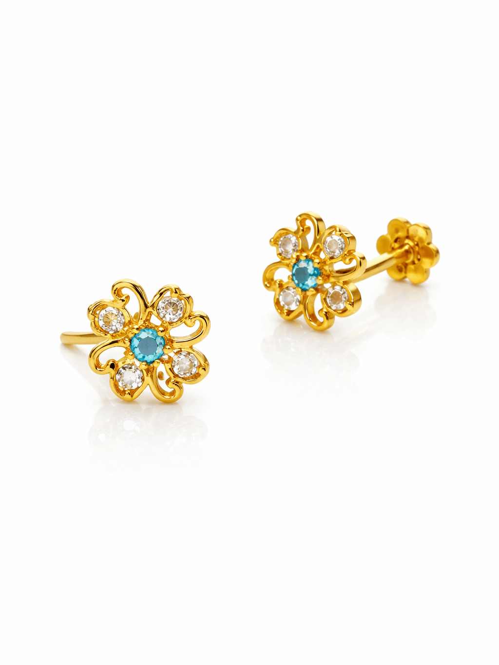 Gold Blue and White Stone Floral Stud Tops