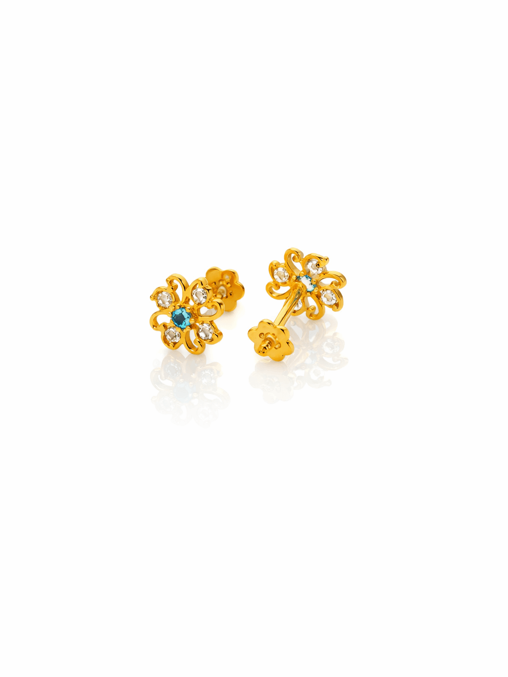 Gold Blue and White Stone Floral Stud Tops