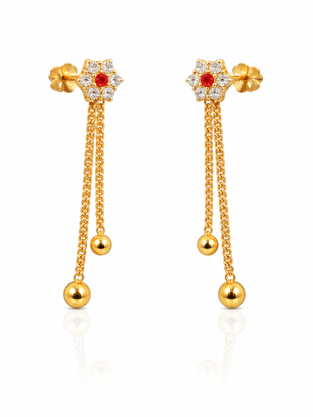 Gold Red and White Floral Chain Drop Tops